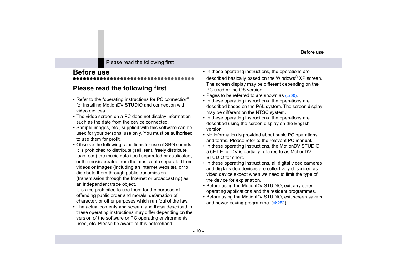 Before use, Please read the following first | Panasonic MotionDV STUDIO 5.6E LE eng User Manual | Page 10 / 260