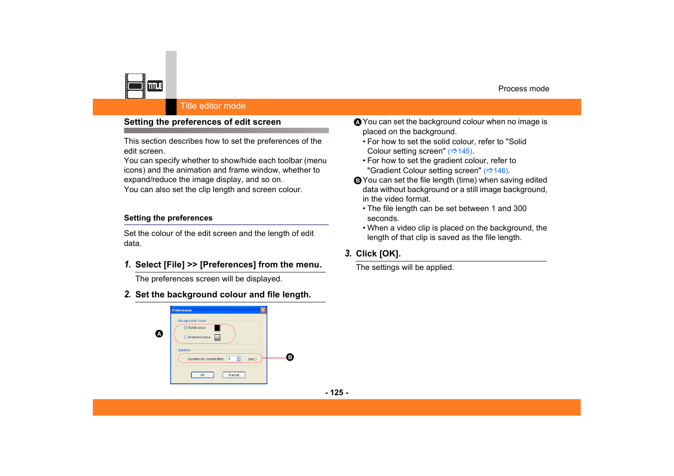 Setting the preferences of edit screen, Setting the preferences | Panasonic MotionDV STUDIO 5.6E LE eng User Manual | Page 125 / 260