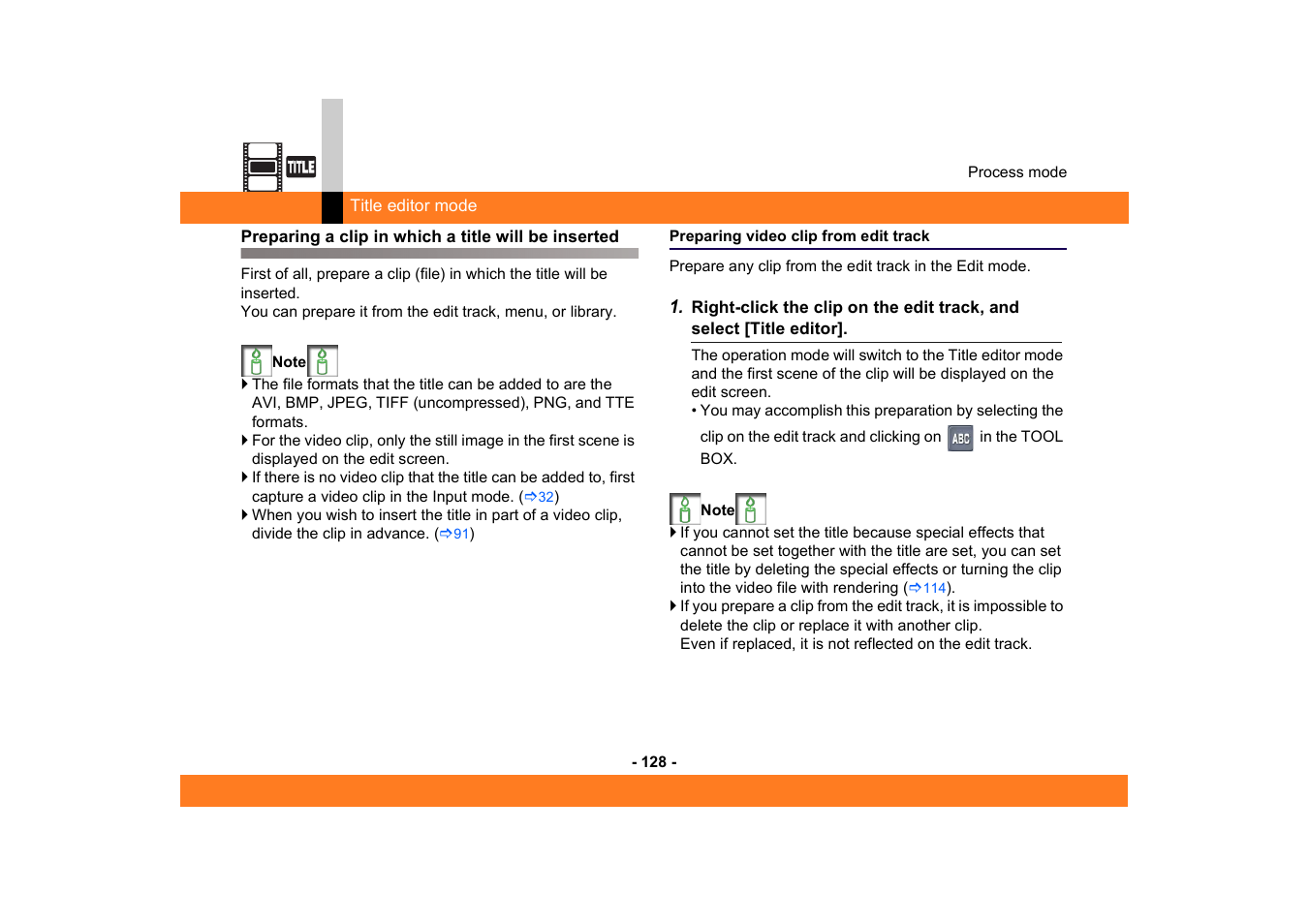 Preparing a clip in which a title will be inserted, Preparing video clip from edit track | Panasonic MotionDV STUDIO 5.6E LE eng User Manual | Page 128 / 260