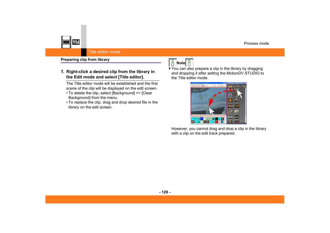 Preparing clip from library | Panasonic MotionDV STUDIO 5.6E LE eng User Manual | Page 129 / 260
