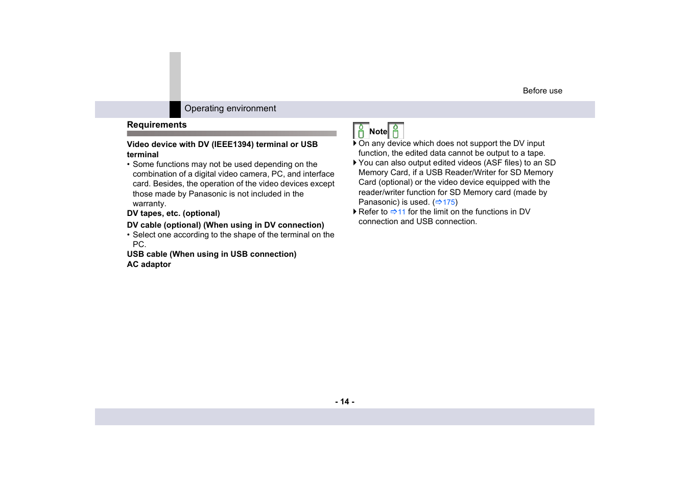 Requirements | Panasonic MotionDV STUDIO 5.6E LE eng User Manual | Page 14 / 260