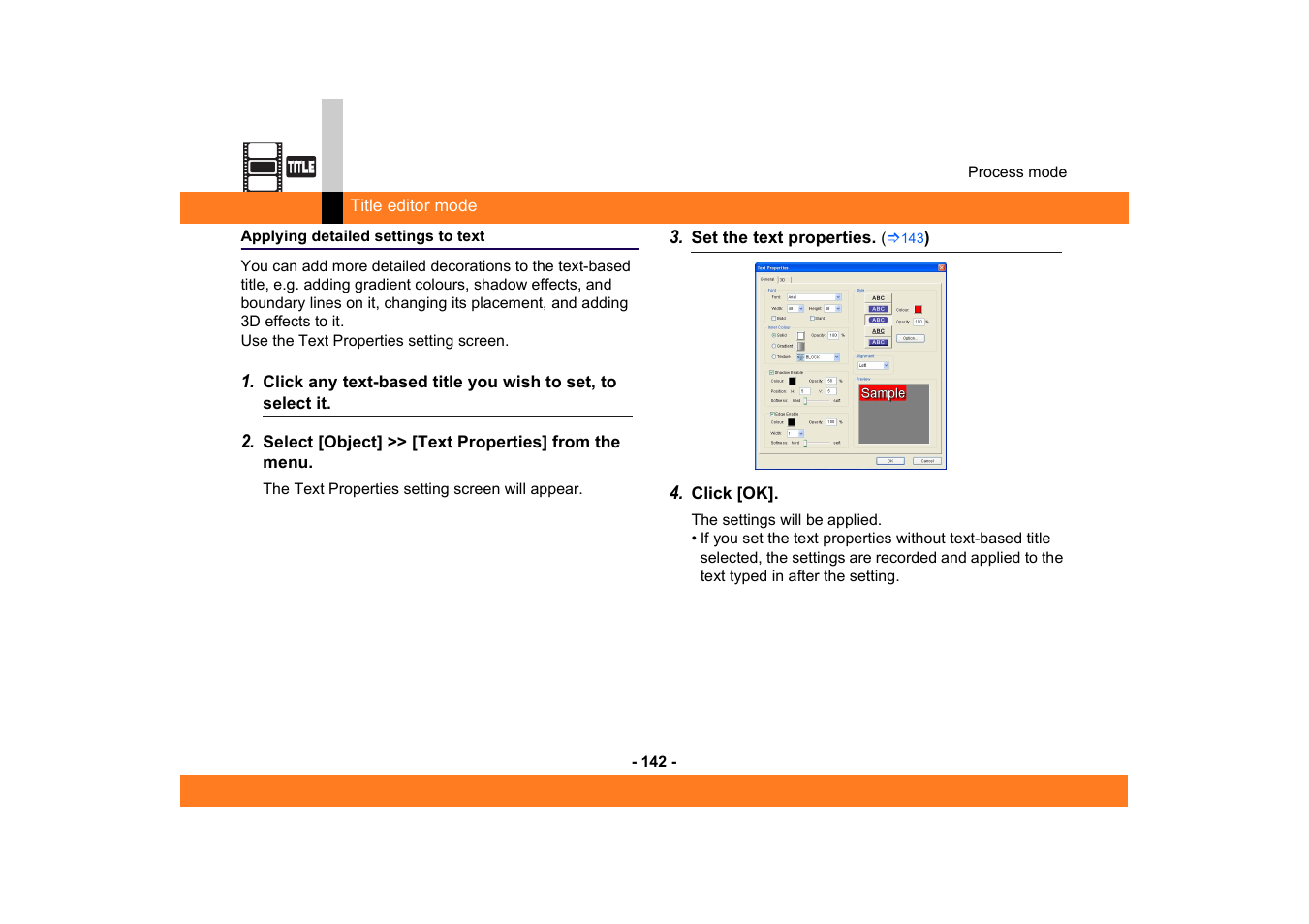 Applying detailed settings to text | Panasonic MotionDV STUDIO 5.6E LE eng User Manual | Page 142 / 260