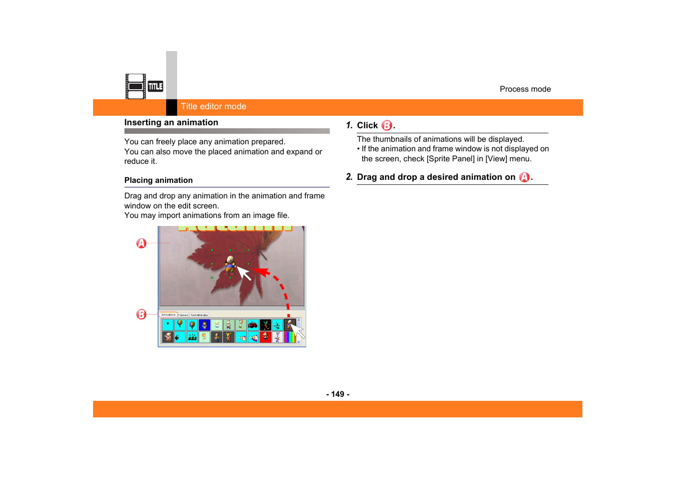 Inserting an animation, Placing animation, Imation | Panasonic MotionDV STUDIO 5.6E LE eng User Manual | Page 149 / 260