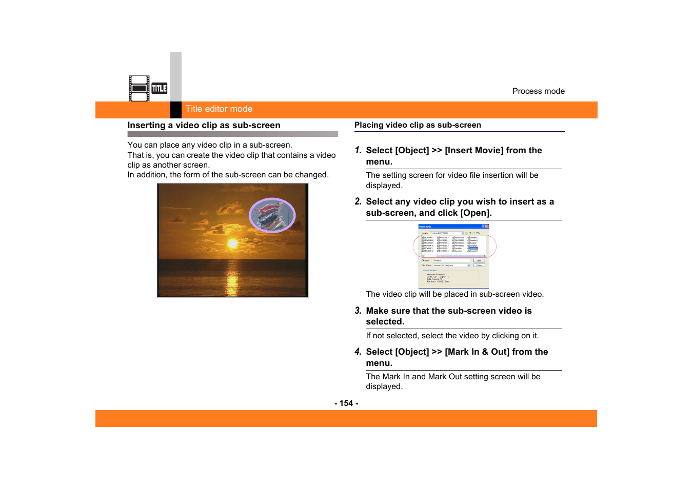 Inserting a video clip as sub-screen, Placing video clip as sub-screen | Panasonic MotionDV STUDIO 5.6E LE eng User Manual | Page 154 / 260