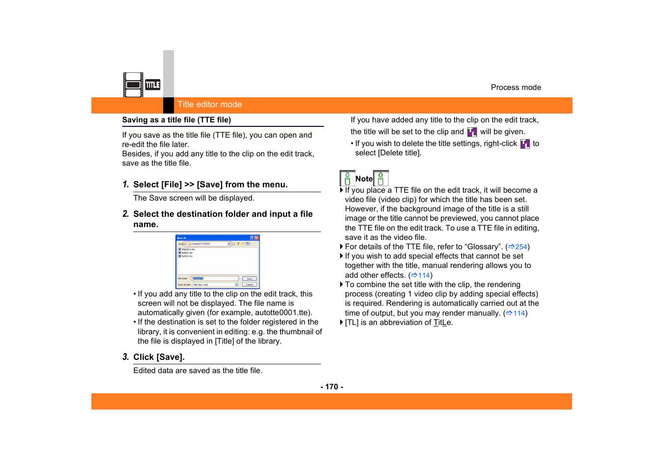 Saving as a title file (tte file) | Panasonic MotionDV STUDIO 5.6E LE eng User Manual | Page 170 / 260
