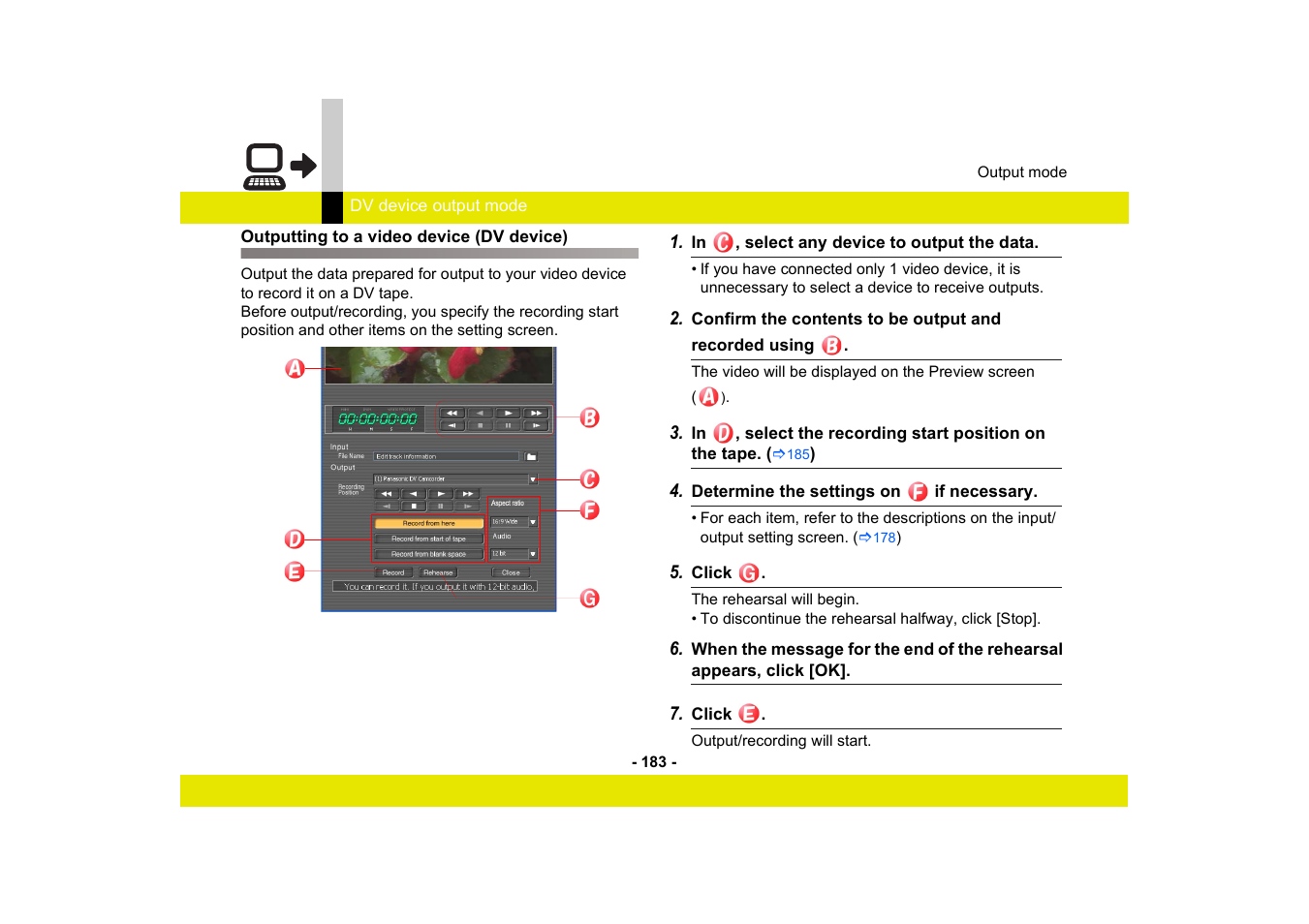 Outputting to a video device (dv device) | Panasonic MotionDV STUDIO 5.6E LE eng User Manual | Page 183 / 260