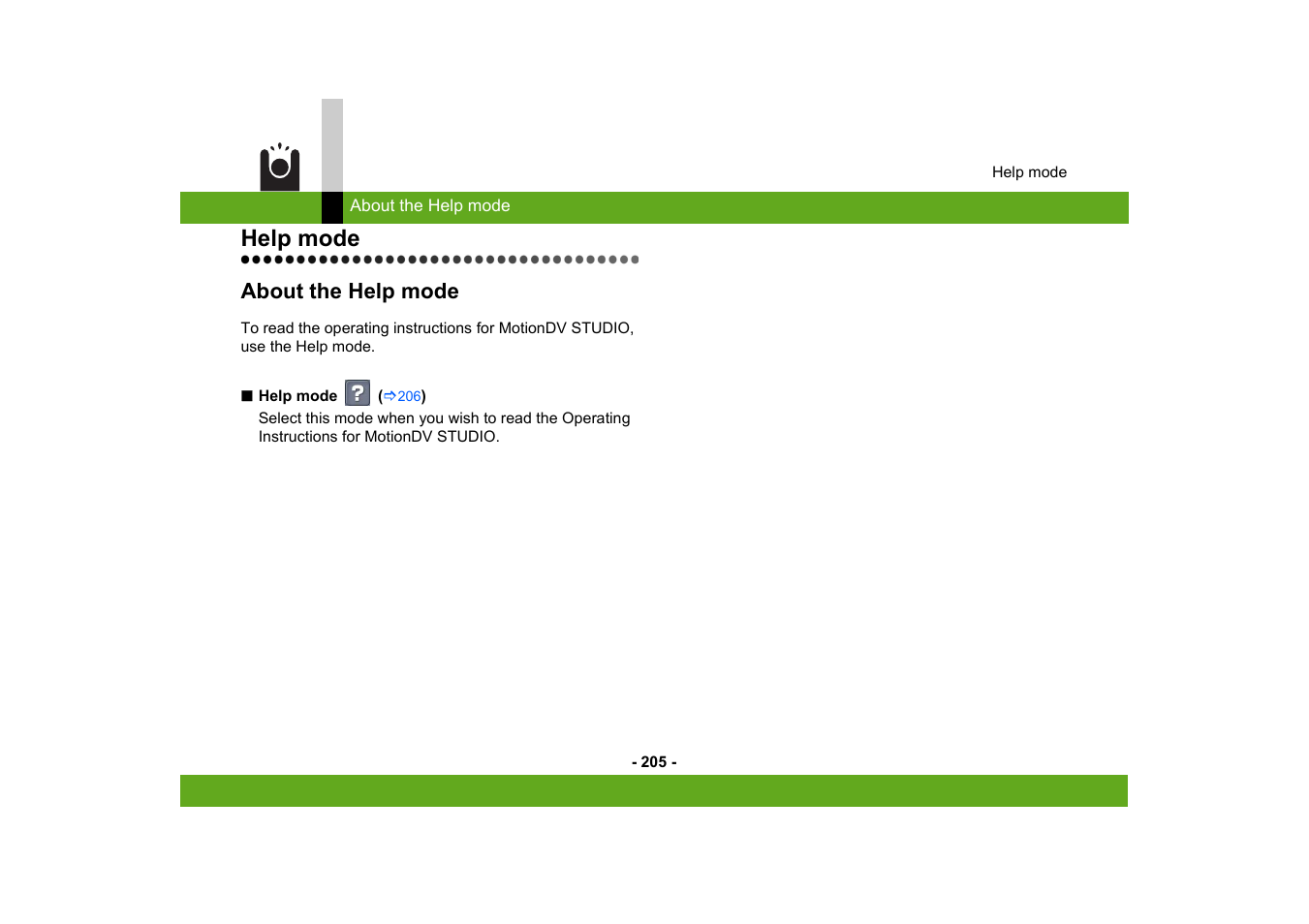 Help mode, About the help mode | Panasonic MotionDV STUDIO 5.6E LE eng User Manual | Page 205 / 260