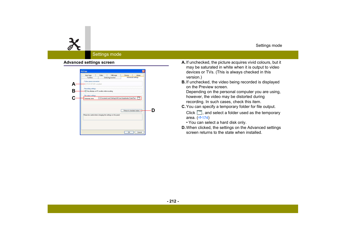 Advanced settings screen | Panasonic MotionDV STUDIO 5.6E LE eng User Manual | Page 212 / 260