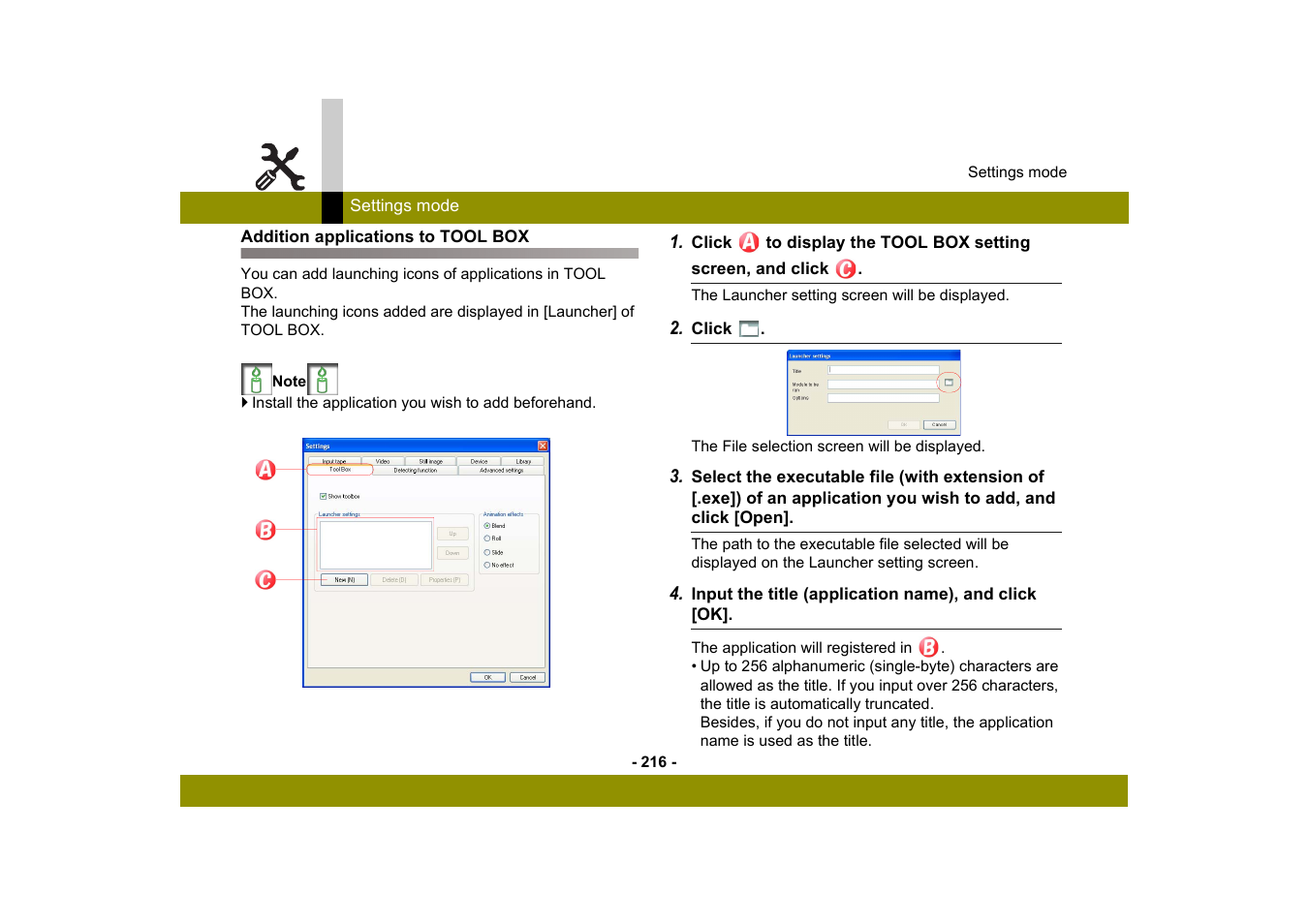 Addition applications to tool box | Panasonic MotionDV STUDIO 5.6E LE eng User Manual | Page 216 / 260