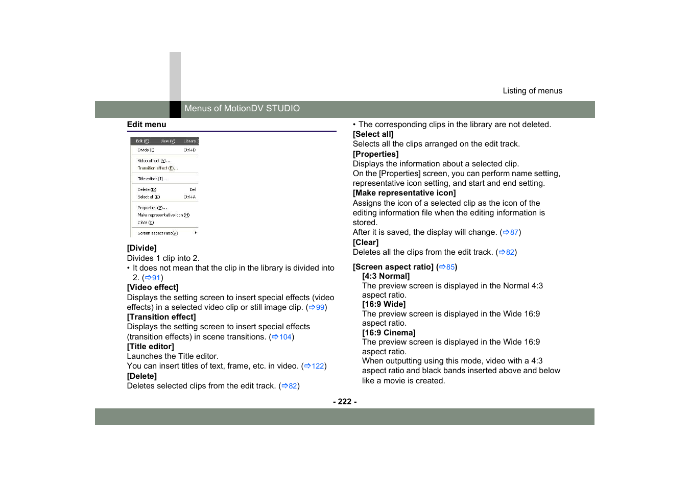 Edit menu | Panasonic MotionDV STUDIO 5.6E LE eng User Manual | Page 222 / 260