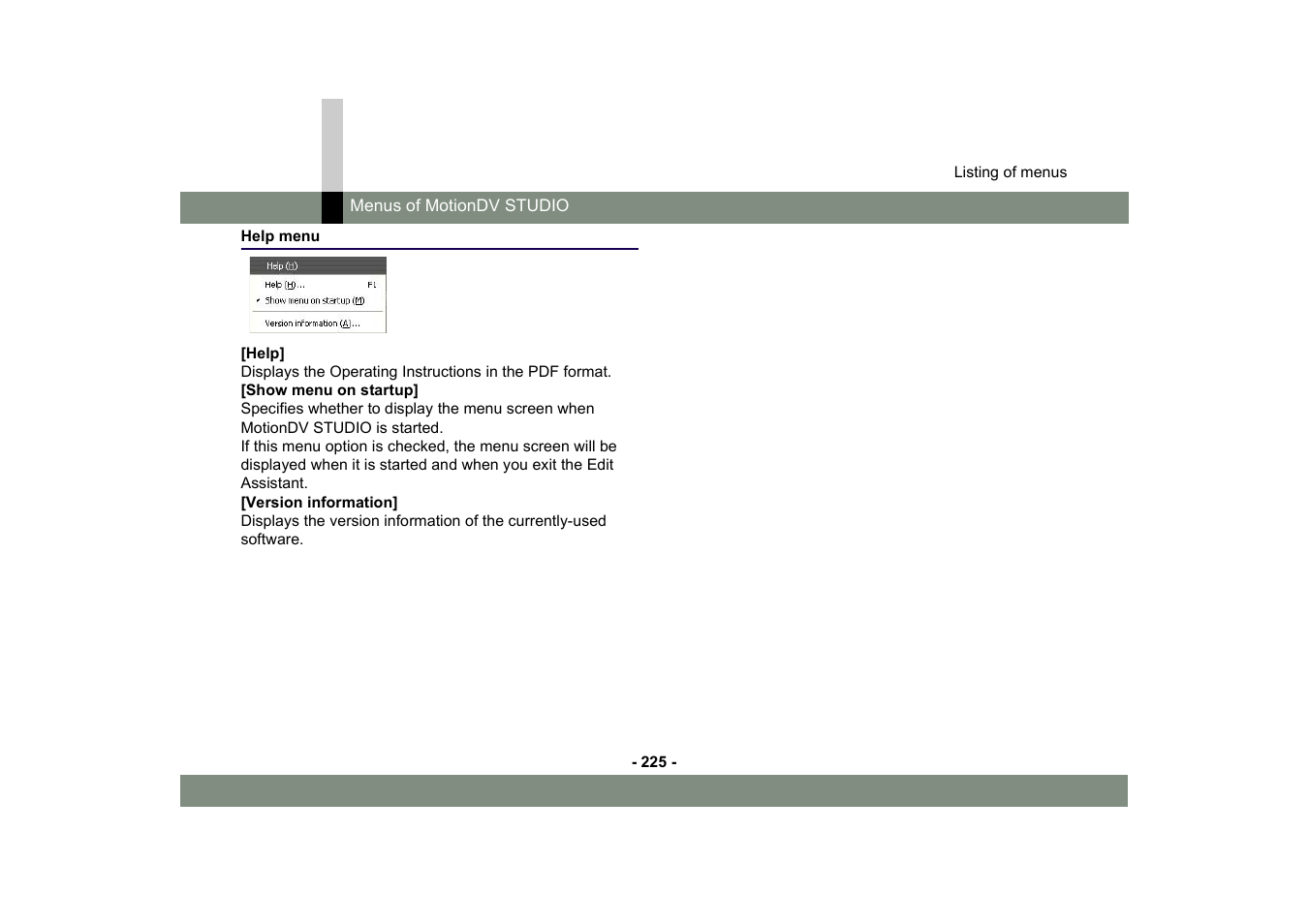 Help menu | Panasonic MotionDV STUDIO 5.6E LE eng User Manual | Page 225 / 260
