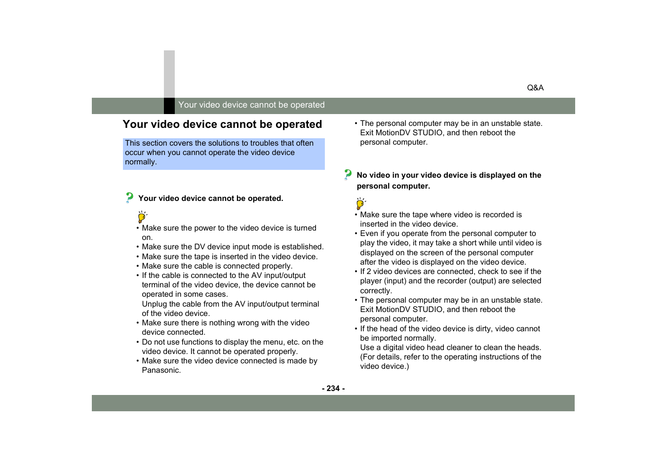 Your video device cannot be operated | Panasonic MotionDV STUDIO 5.6E LE eng User Manual | Page 234 / 260