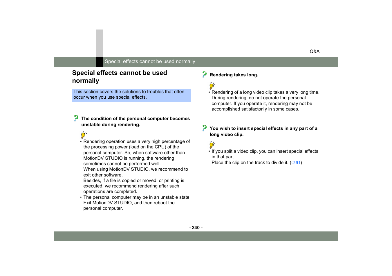 Special effects cannot be used normally | Panasonic MotionDV STUDIO 5.6E LE eng User Manual | Page 240 / 260