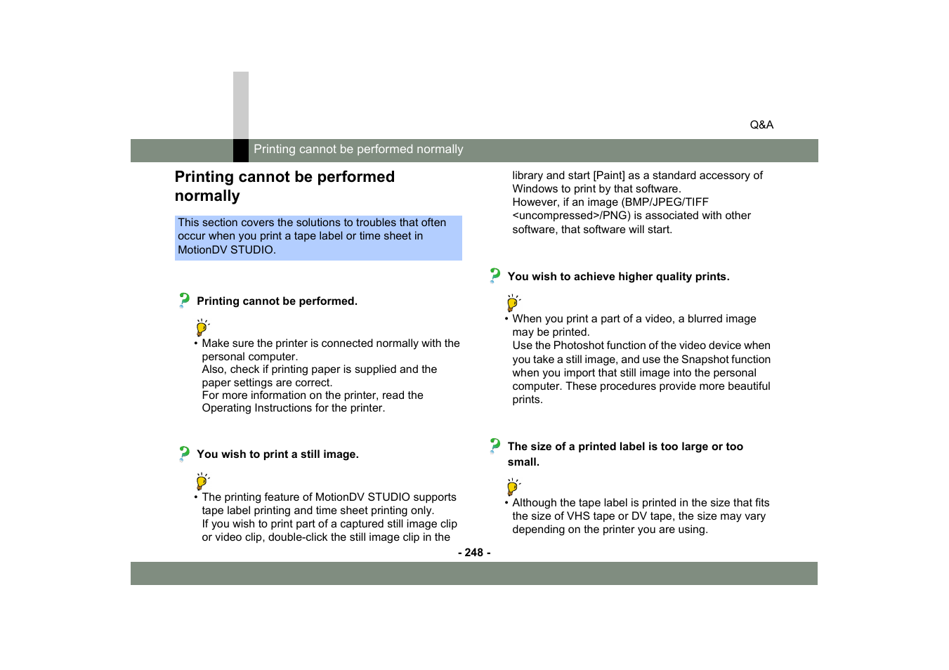 Printing cannot be performed normally | Panasonic MotionDV STUDIO 5.6E LE eng User Manual | Page 248 / 260
