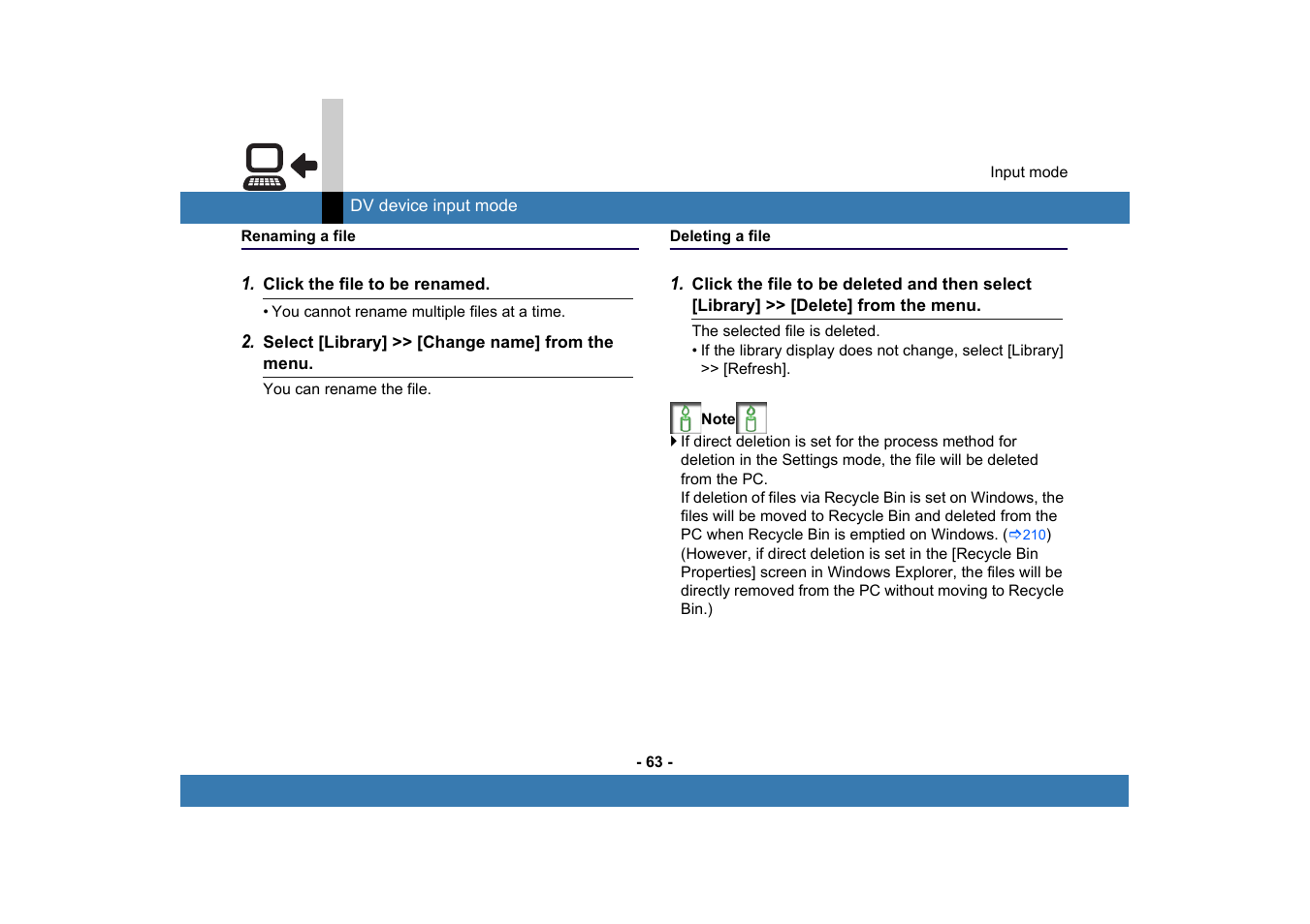 Renaming a file, Deleting a file, Renaming a file deleting a file | Panasonic MotionDV STUDIO 5.6E LE eng User Manual | Page 63 / 260