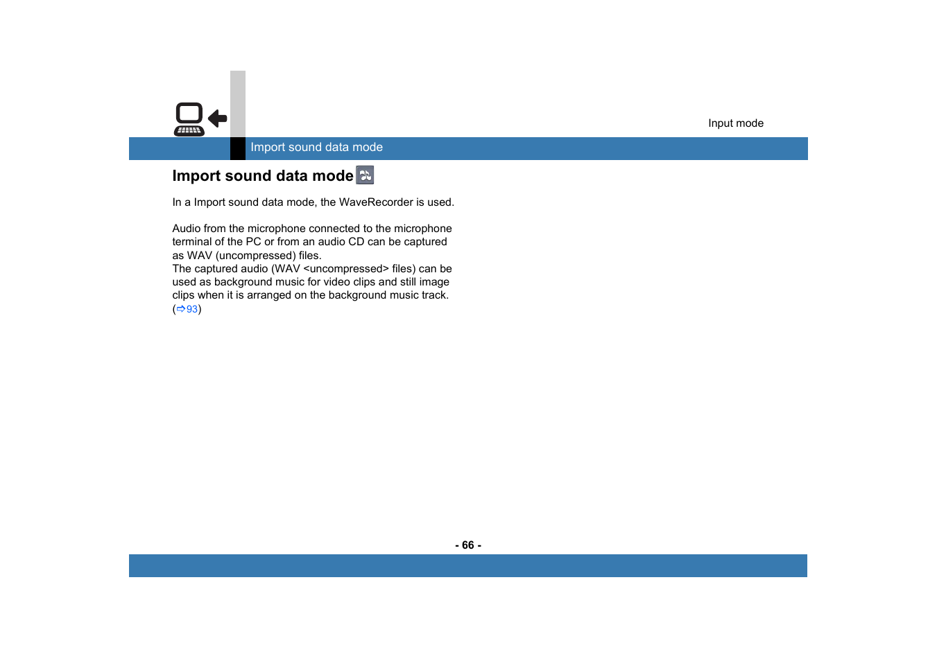 Import sound data mode | Panasonic MotionDV STUDIO 5.6E LE eng User Manual | Page 66 / 260
