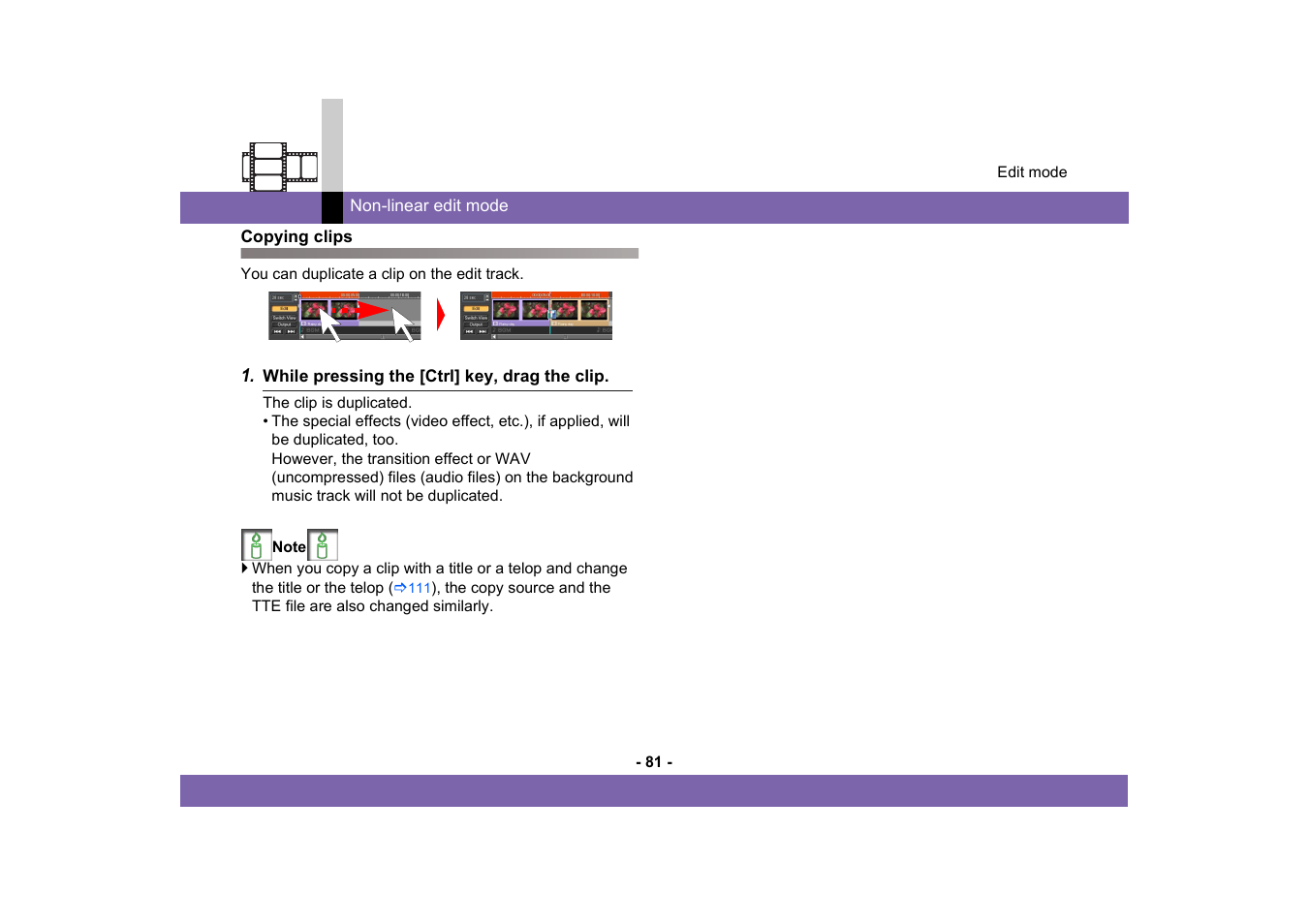 Copying clips | Panasonic MotionDV STUDIO 5.6E LE eng User Manual | Page 81 / 260