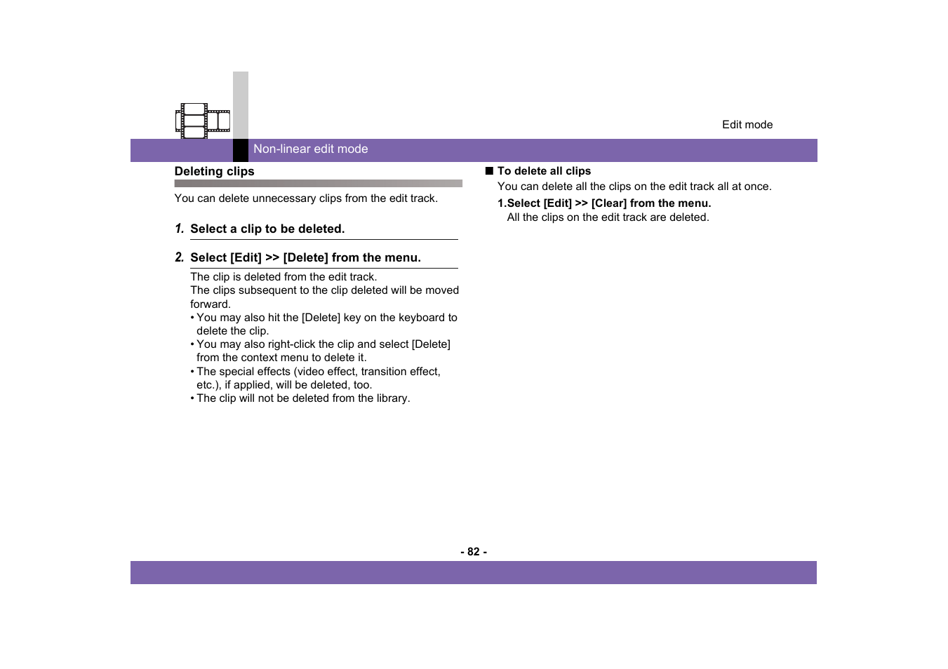 Deleting clips | Panasonic MotionDV STUDIO 5.6E LE eng User Manual | Page 82 / 260