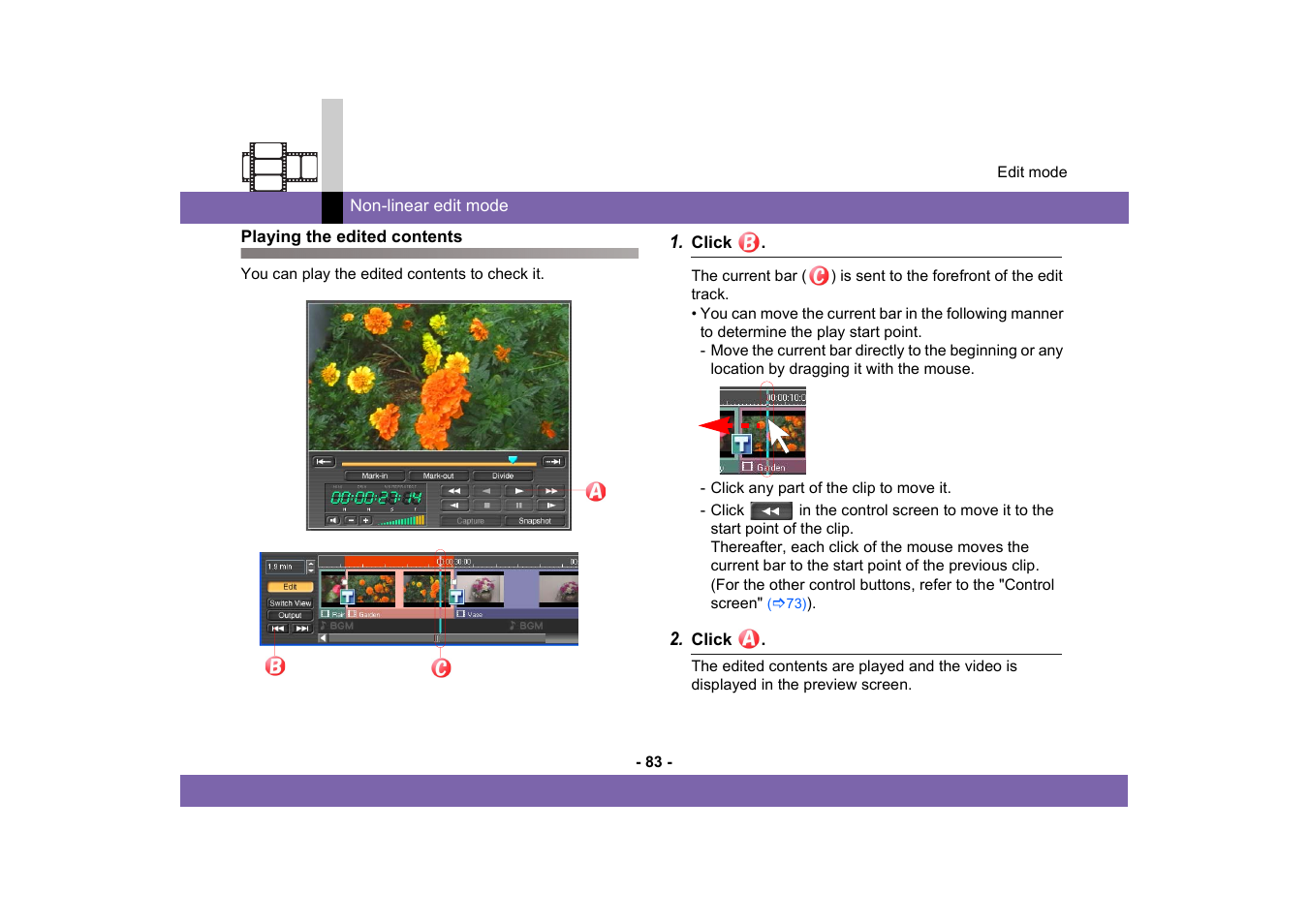 Playing the edited contents | Panasonic MotionDV STUDIO 5.6E LE eng User Manual | Page 83 / 260