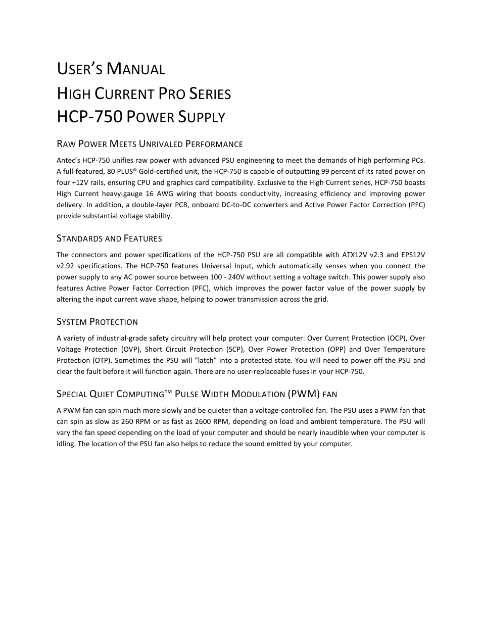 Hcp-750, Anual, Urrent | Eries, Ower, Upply | Antec HCP-750 User Manual | Page 2 / 9