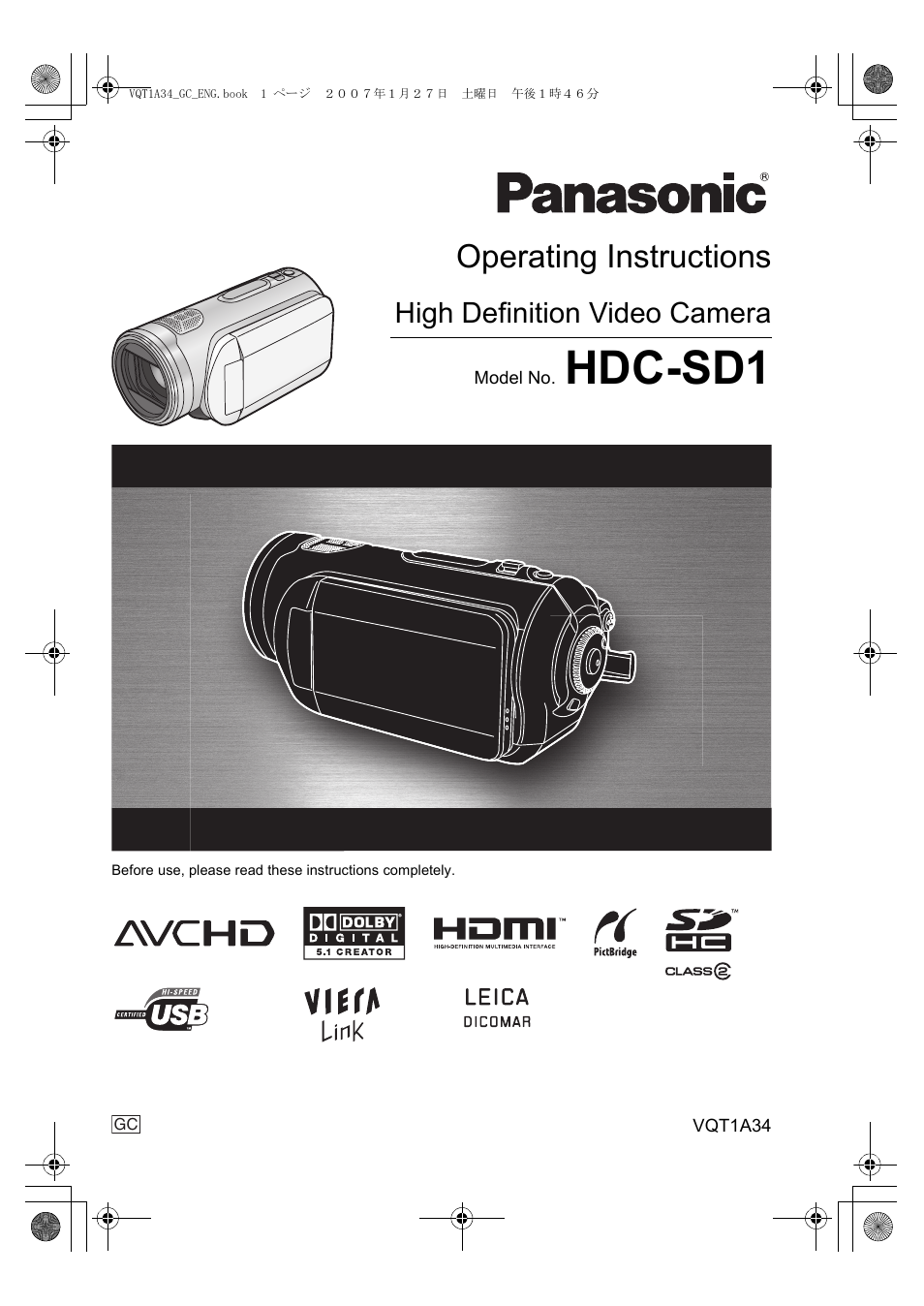Panasonic HDC-SD1 User Manual | 124 pages
