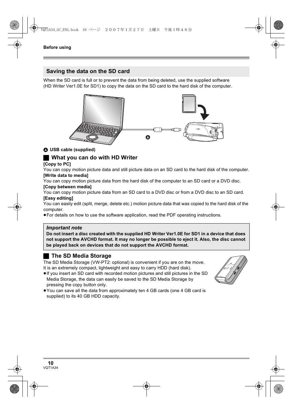 Panasonic HDC-SD1 User Manual | Page 10 / 124