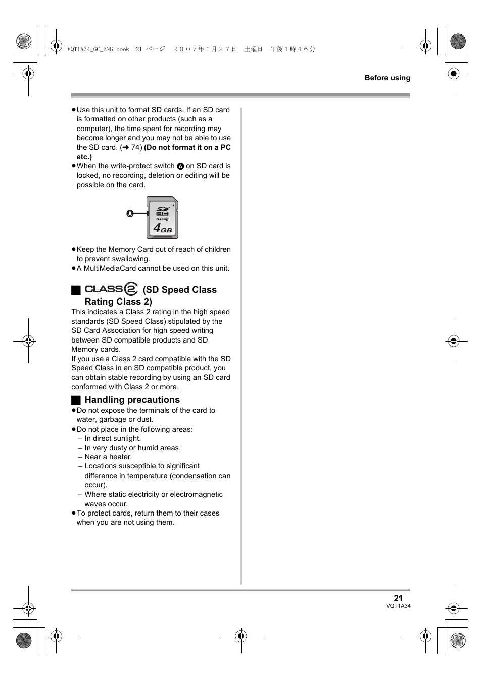 Panasonic HDC-SD1 User Manual | Page 21 / 124