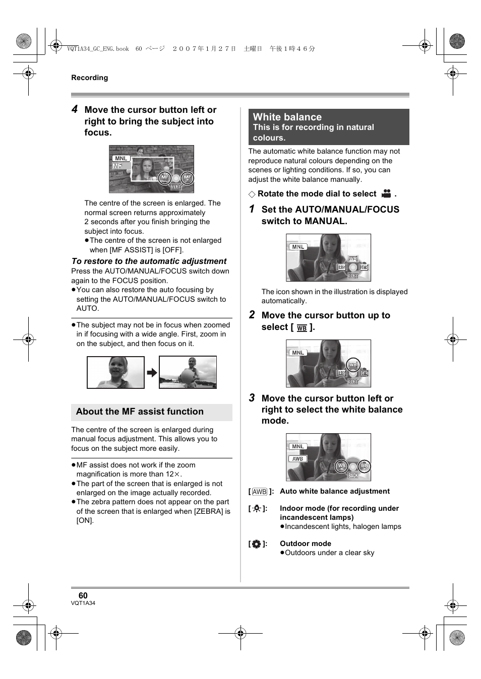 White balance | Panasonic HDC-SD1 User Manual | Page 60 / 124