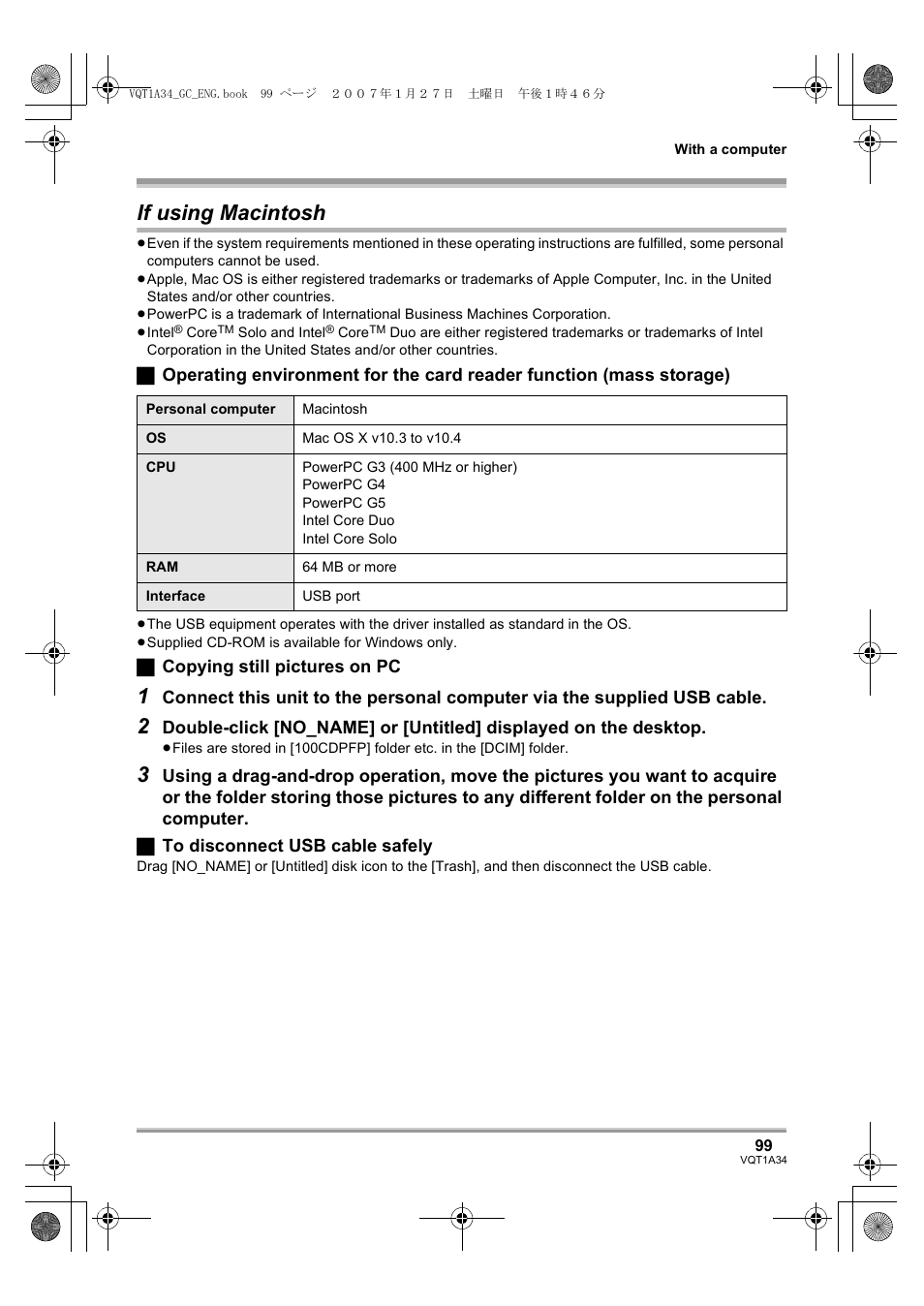 If using macintosh | Panasonic HDC-SD1 User Manual | Page 99 / 124