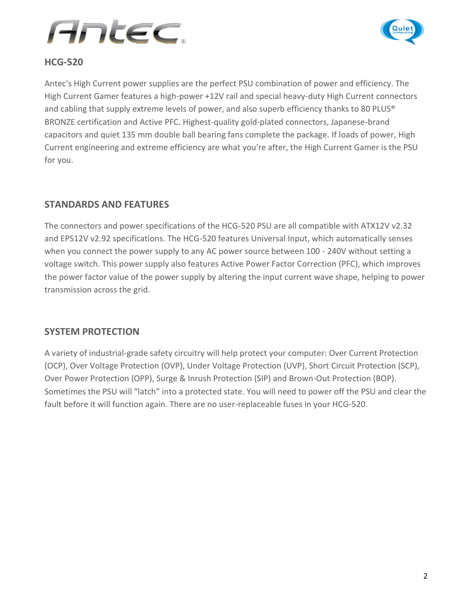 Antec HCG-520 User Manual | Page 2 / 7