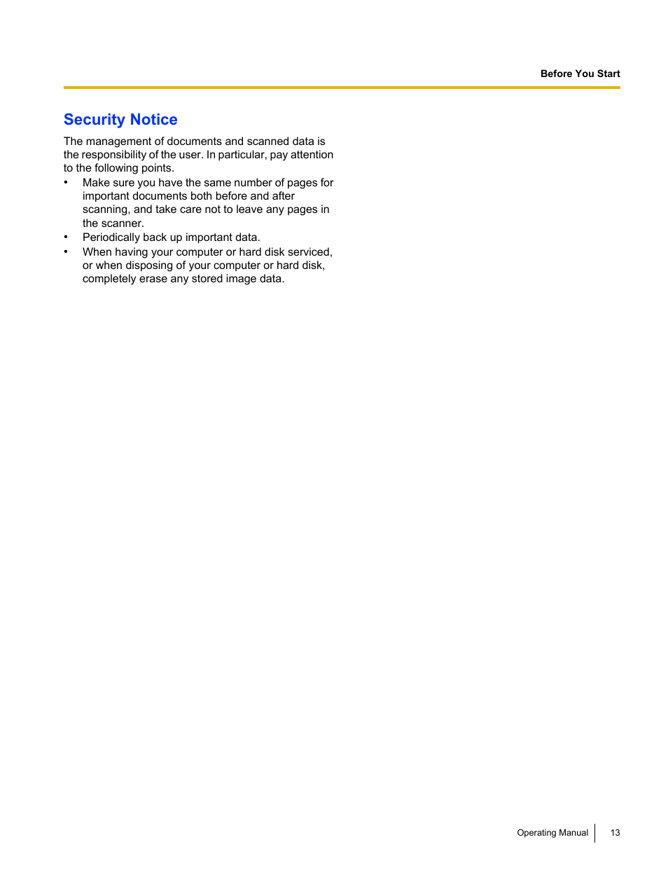 Security notice | Panasonic KV-S1026C User Manual | Page 13 / 64