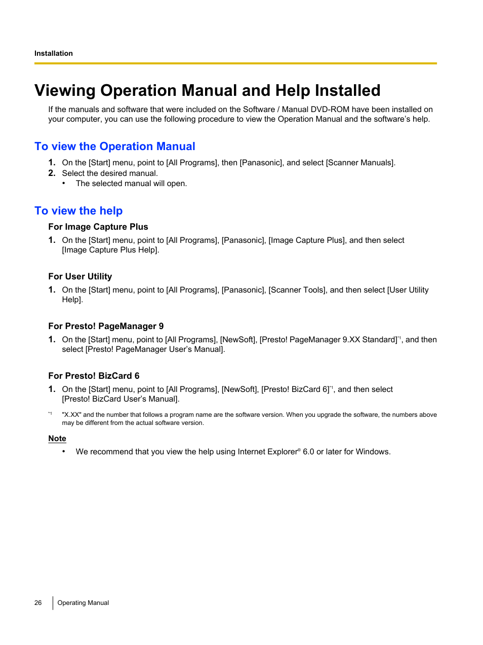 Viewing operation manual and help installed | Panasonic KV-S1026C User Manual | Page 26 / 64