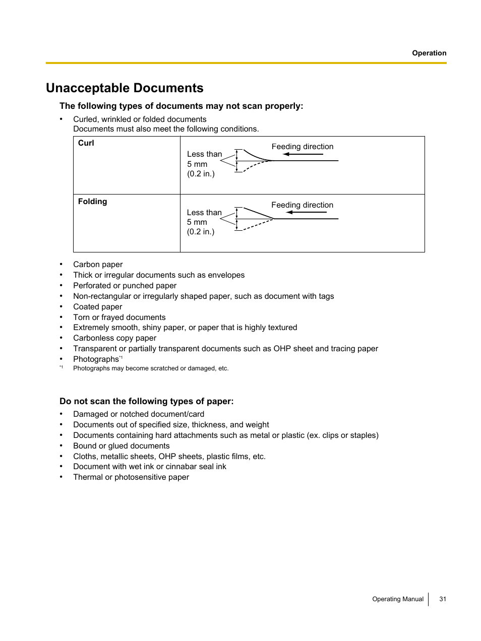 Unacceptable documents | Panasonic KV-S1026C User Manual | Page 31 / 64