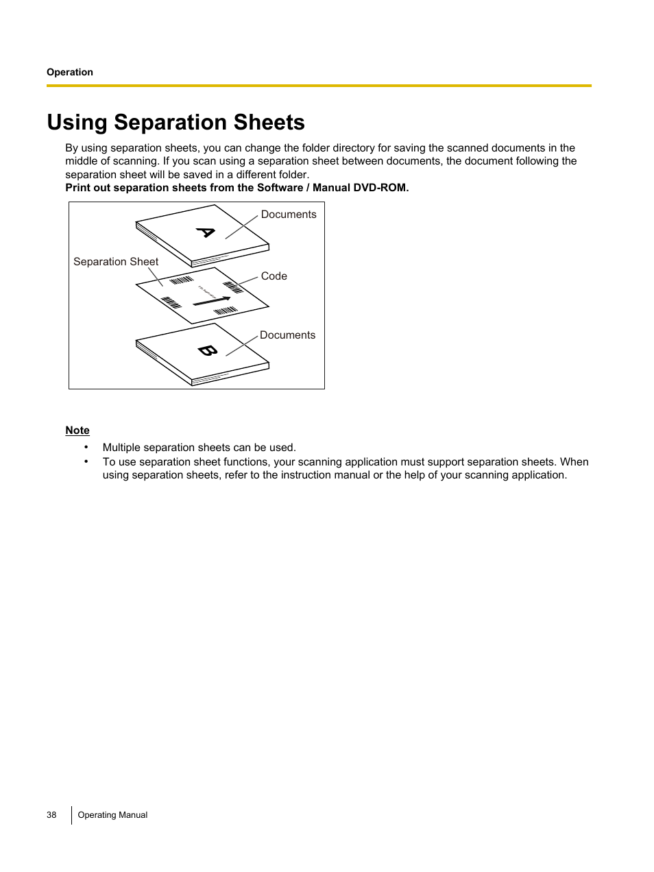 Using separation sheets | Panasonic KV-S1026C User Manual | Page 38 / 64