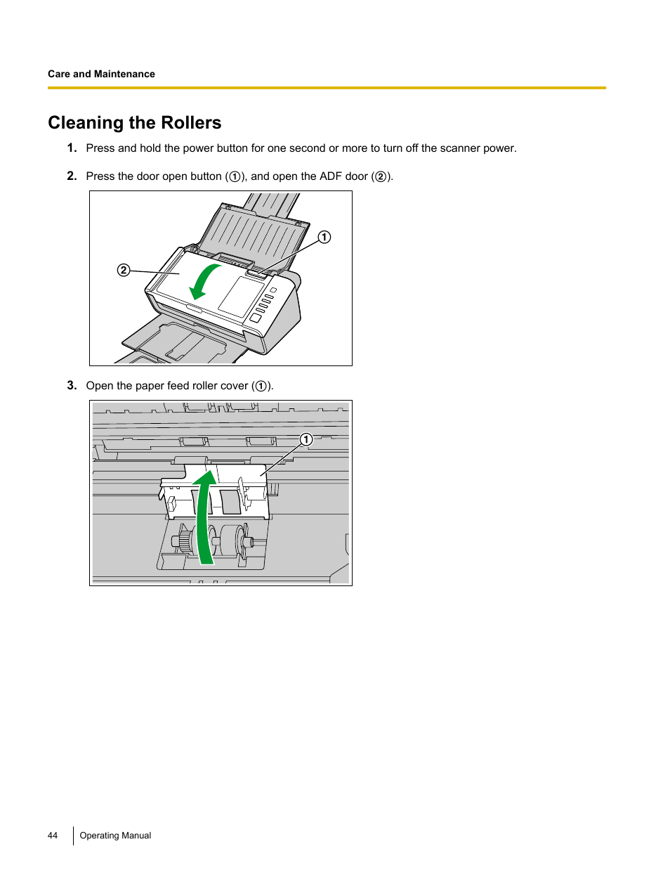 Cleaning the rollers | Panasonic KV-S1026C User Manual | Page 44 / 64