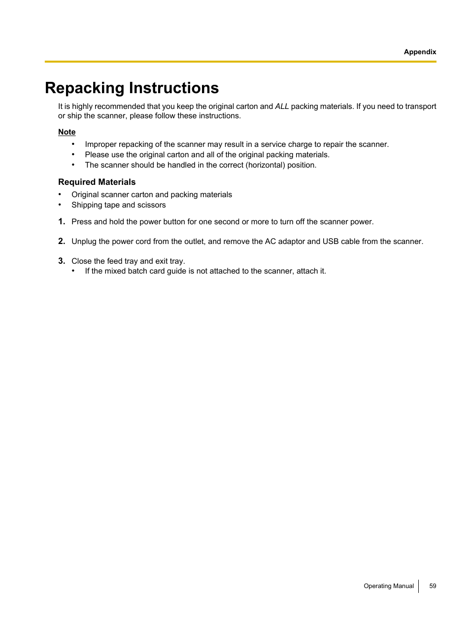 Repacking instructions | Panasonic KV-S1026C User Manual | Page 59 / 64