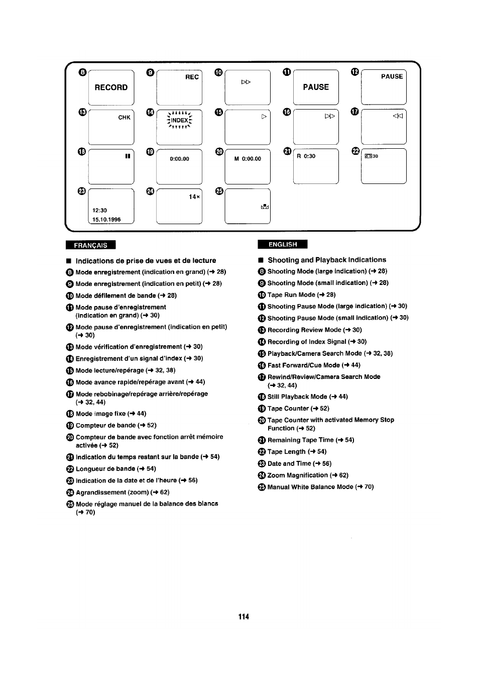 Shooting and playback indications | Panasonic NV-RX1-2-5 User Manual | Page 103 / 113
