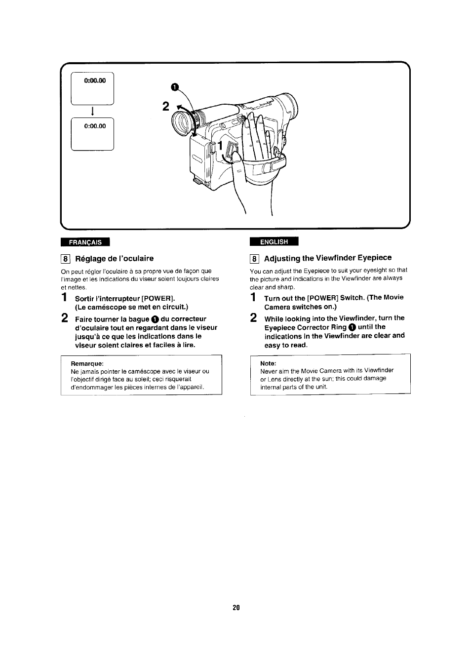 8 réglage de l’oculaire, Adjusting the viewfinder eyepiece | Panasonic NV-RX1-2-5 User Manual | Page 16 / 113