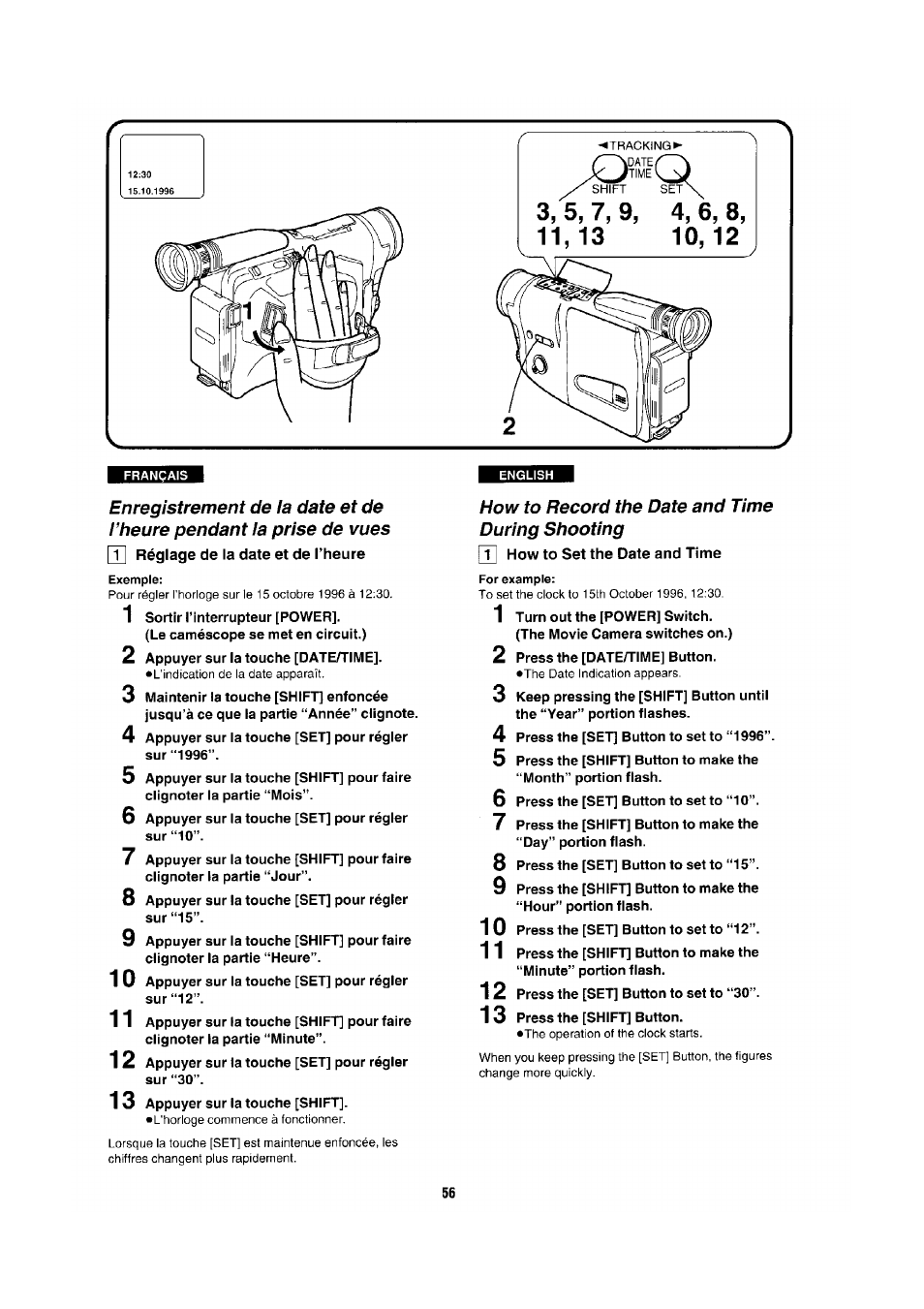 How to record the date and time, During shooting, In how to set the date and time | Panasonic NV-RX1-2-5 User Manual | Page 52 / 113