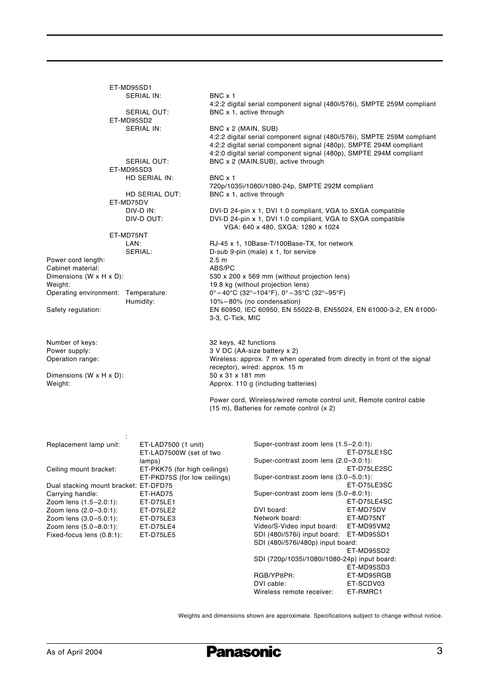 Pt-d7500 | Panasonic PT-D7500E User Manual | Page 3 / 7