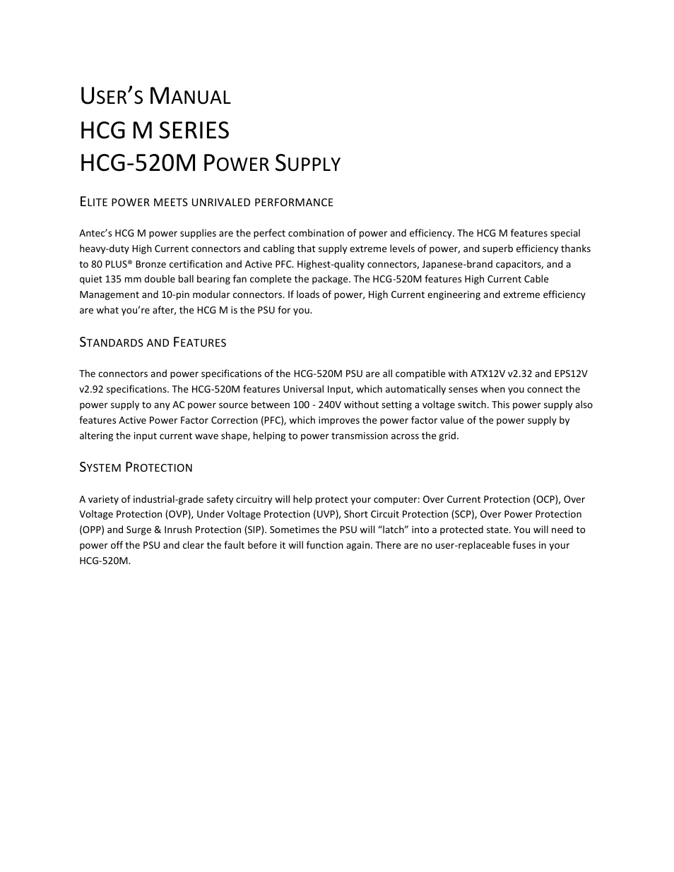 Series hcg-520m | Antec HCG M SERIES HCG-520M User Manual | Page 2 / 8