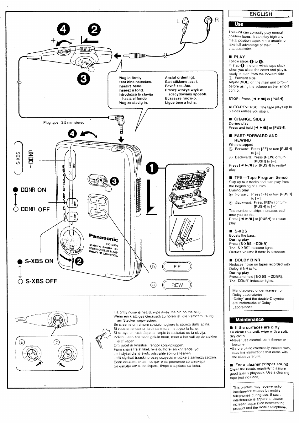 English, Ozzd, S-xbs off | Аоюппе, Maintenance | Panasonic RQ-SX56 User Manual | Page 3 / 4