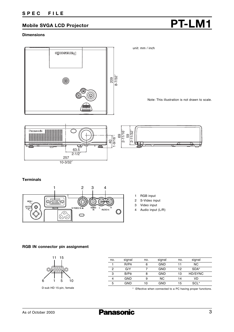 Dimensions, Pt-lm1 | Panasonic PT-LM1E User Manual | Page 3 / 4