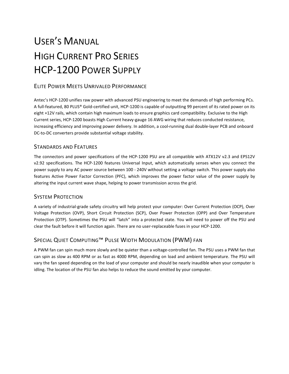 Hcp-1200, Anual, Urrent | Eries, Ower, Upply | Antec HCP-1200 User Manual | Page 2 / 9