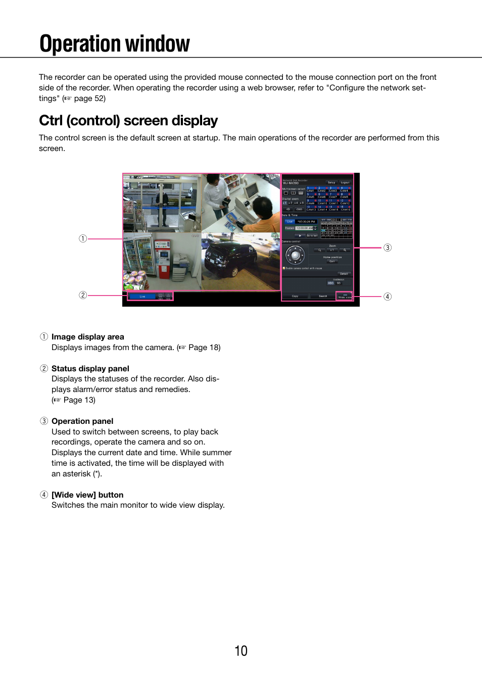 Operation window, Ctrl (control) screen display | Panasonic WJ-NV200 - User Manual | Page 10 / 97