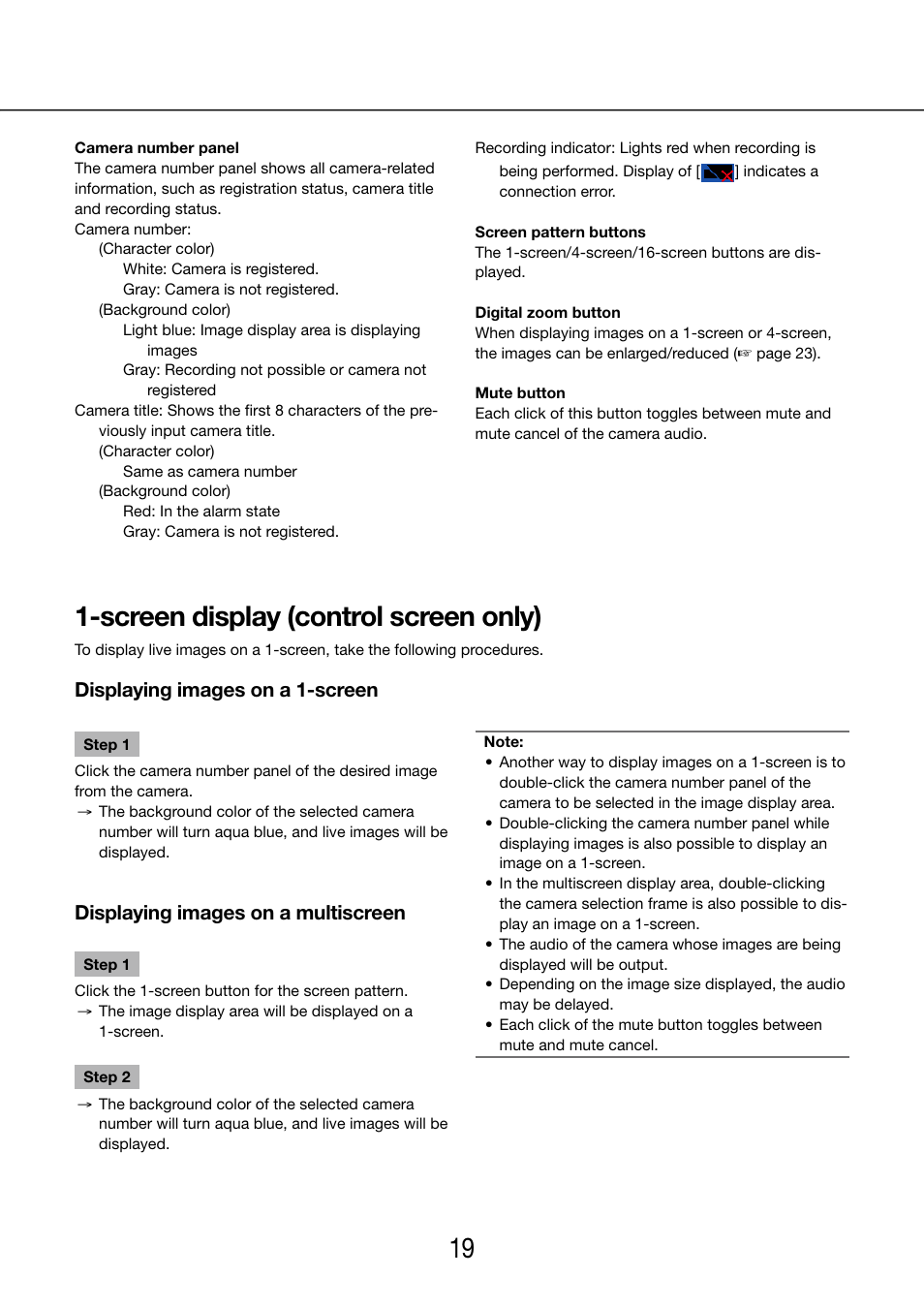 Screen display (control screen only) | Panasonic WJ-NV200 - User Manual | Page 19 / 97