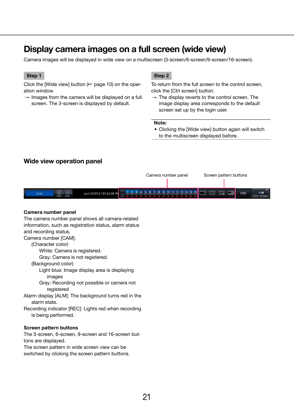 Display camera images on a full screen (wide view) | Panasonic WJ-NV200 - User Manual | Page 21 / 97