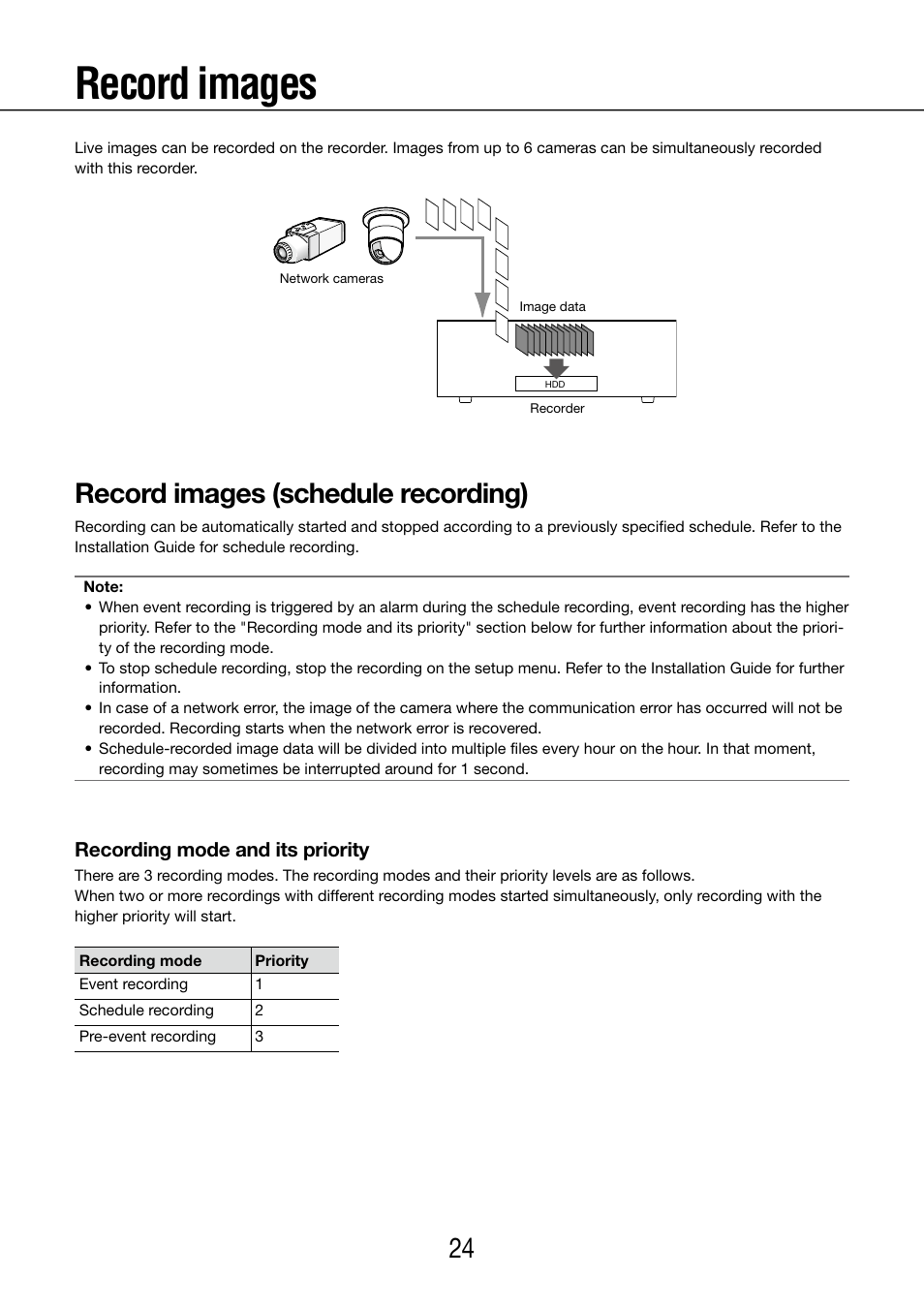 Record images, Record images (schedule recording) | Panasonic WJ-NV200 - User Manual | Page 24 / 97