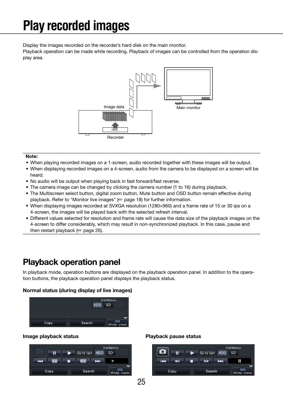 Play recorded images, Playback operation panel | Panasonic WJ-NV200 - User Manual | Page 25 / 97