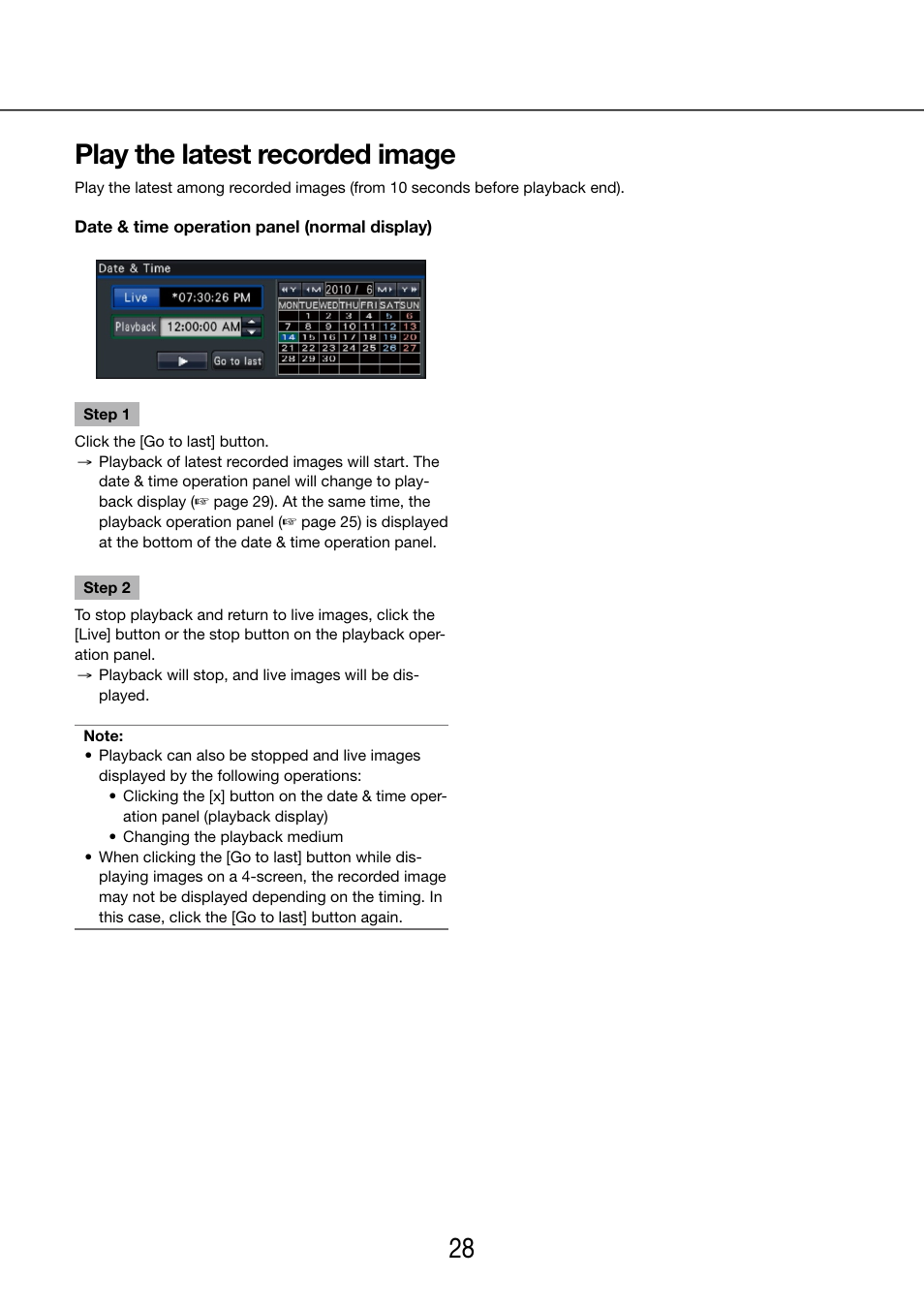 Play the latest recorded image, 28 29 play the latest recorded image | Panasonic WJ-NV200 - User Manual | Page 28 / 97